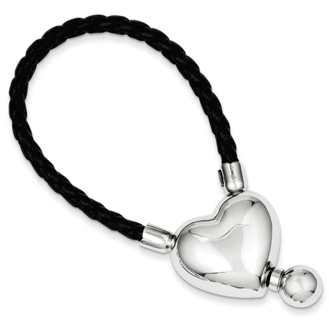 Sterling Silver Heart Black Leather Key Chain
