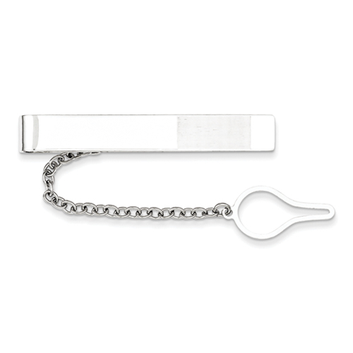 Lined Tie Bar with Chain Sterling Silver