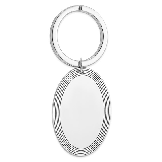 Sterling Silver Oval Key Chain with Grooved Border