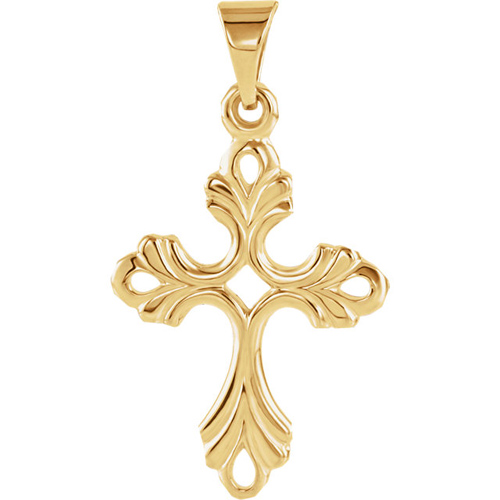 14kt Yellow Gold 1in Cut Through Floral Cross