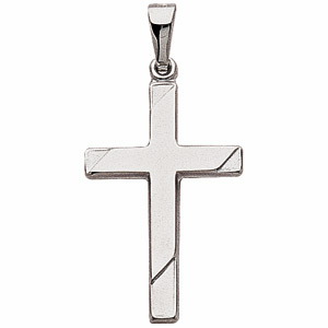 14k White Gold 1in Hollow Cross Pendant with Diagonal Lines