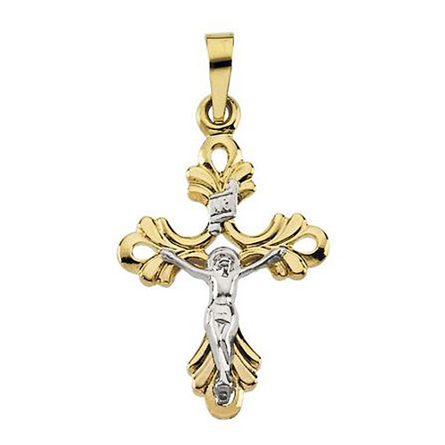 14kt Two Tone Gold 1in Floret Crucifix