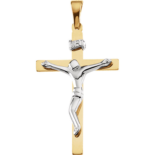 14kt Two-tone Gold Hollow 1 1/8in Crucifix