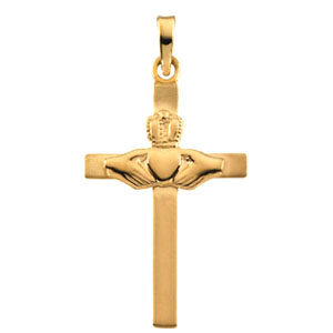14K Gold Claddagh Cross 22.5x15mm