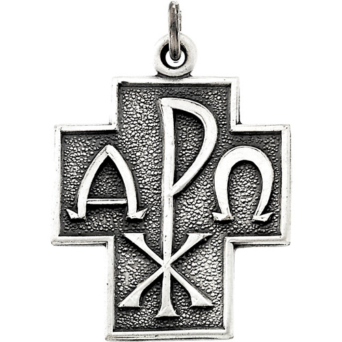 Sterling Silver 1in Alpha Omega Cross & 24in Chain