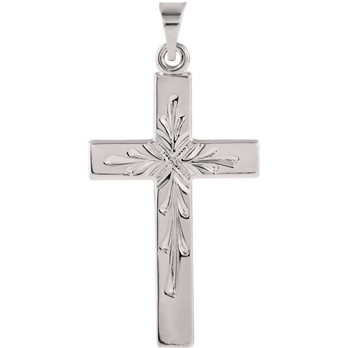 14k White Gold 1in Cross with Branch Design