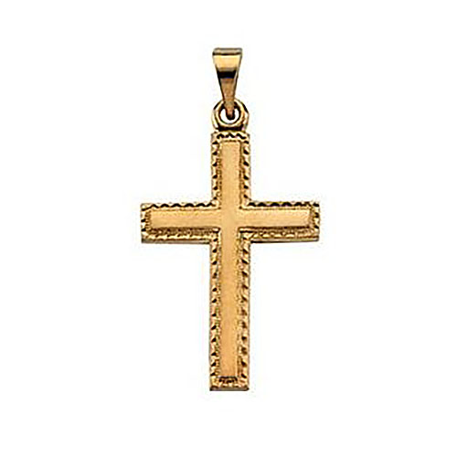 14k Yellow Gold Cross Pendant with Textured Border 3/4in