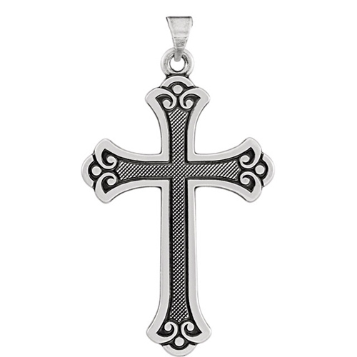 Sterling Silver Budded Cross 33x22mm & 24in Chain