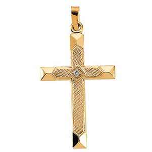 14kt Yellow Gold 1 1/8in Hollow Diamond Cross