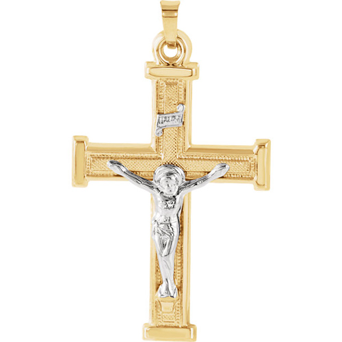 14kt Two-tone Gold 1 1/4in Hollow INRI Crucifix Cross