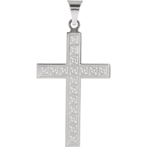 Cross Pendant with Tiny Squares Large 14k White Gold