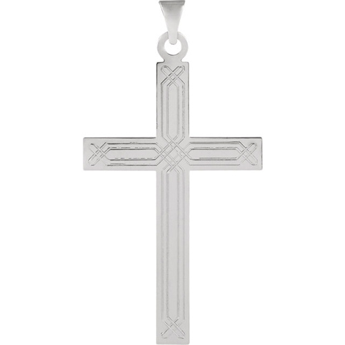 Cross Pendant with Overlapping Lines Extra Large 14k White Gold