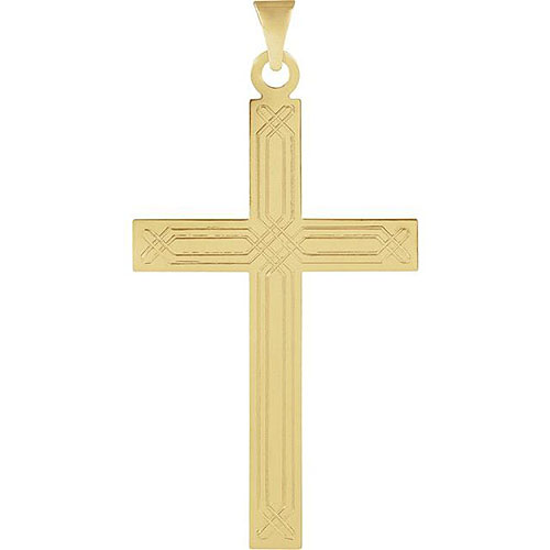 Cross Pendant with Overlapping Lines Extra Large 14k Yellow Gold
