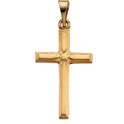 14k Yellow Gold Cross Pendant with Square Center Accent 3/4in