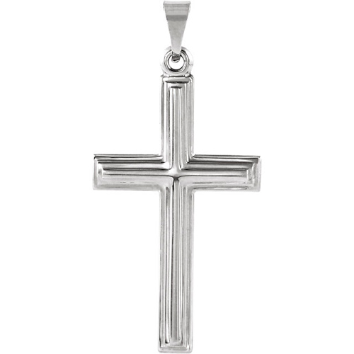 14kt White Gold 1in Beveled Cross with Ridged Edges