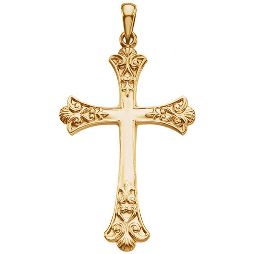 0.9 Height Jewel Tie 14k Gold Hollow Polished Fleur de Lis Cross Pendant Charm 