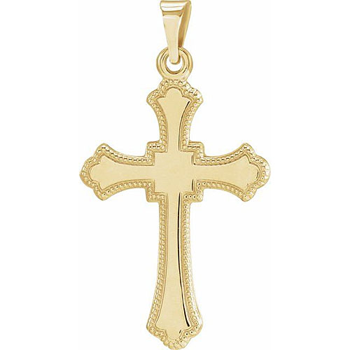 14kt Yellow Gold 7/8in Budded Cross with Beaded Edge