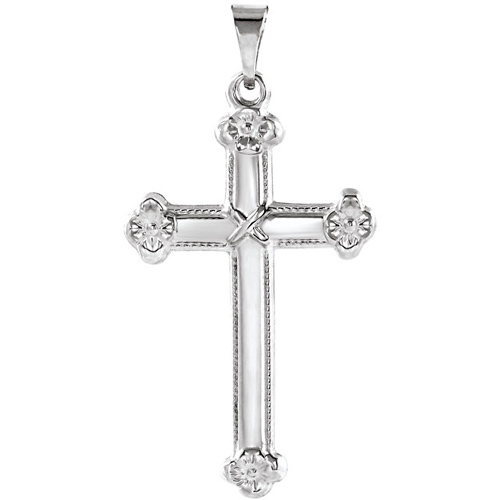 14kt White Gold 1in Budded Floral Cross