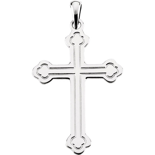 14kt White Gold 1 1/4in Budded Grooved Cross