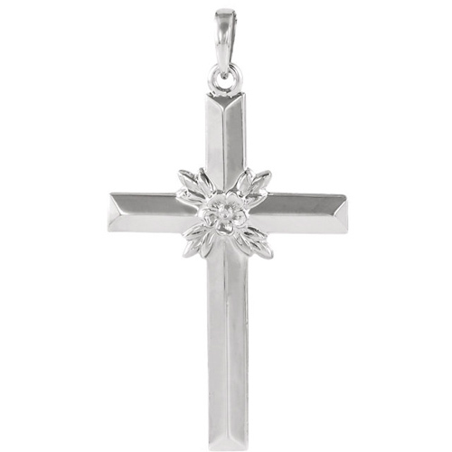 14kt White Gold 1in Wrapped Floral Cross Pendant