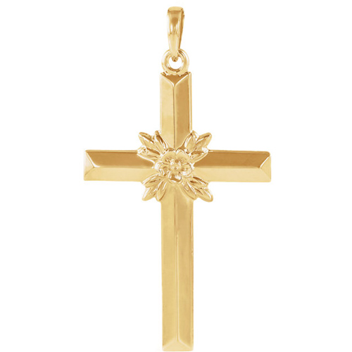 14kt Yellow Gold 1in Wrapped Floral Cross Pendant