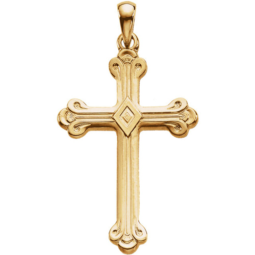 14k Yellow Gold Polished Budded Cross Pendant 1 1/4in