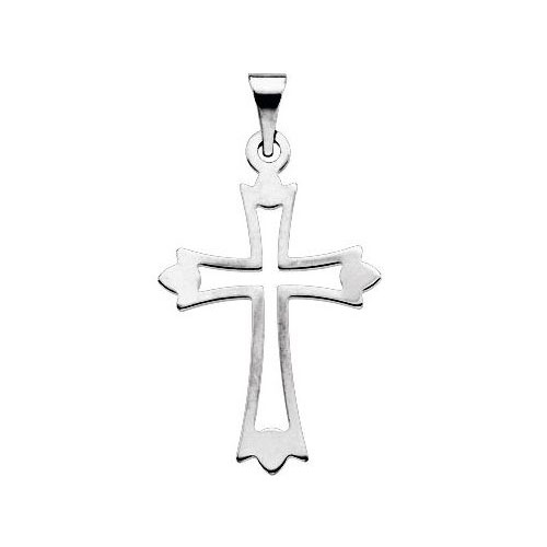 14kt White Gold 1in Budded Cut-out Cross