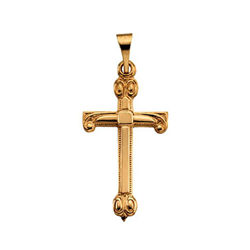 14kt Yellow Gold 3/4in Cross with Scroll Design