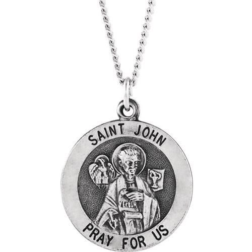 Sterling Silver St. John the Baptist Medal 18.5mm on 18in Chain