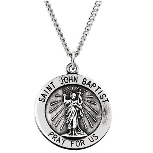  Sterling Silver 3/4in St. John the Baptist Medal on 18in Chain