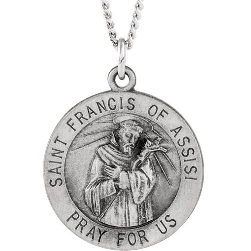 Sterling Silver St. Francis of Assisi Medal 22mm & 24in Chain