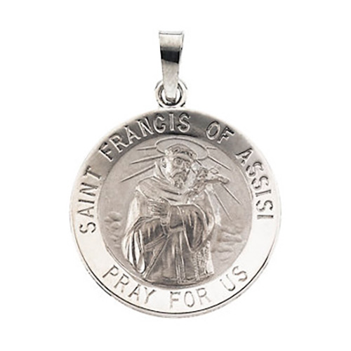 14kt White Gold 18mm St. Francis of Assisi Medal