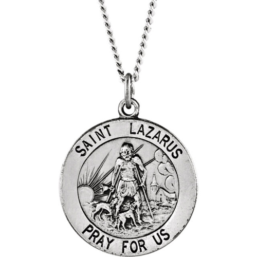 Sterling Silver 18.5mm St. Lazarus Medal & 18in Chain