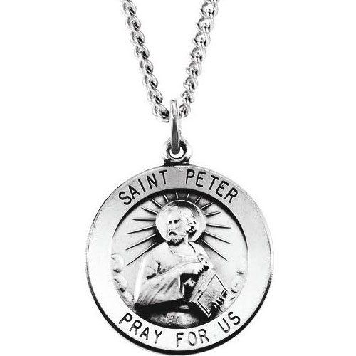 Sterling Silver 18mm St. Peter Medal & 18in Chain