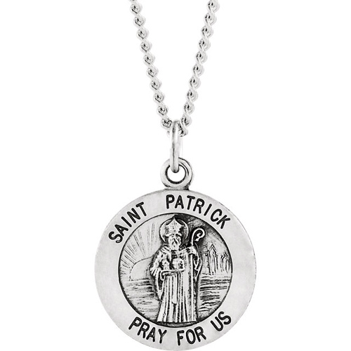 Sterling Silver St. Patrick Medal 15mm and 18in Chain