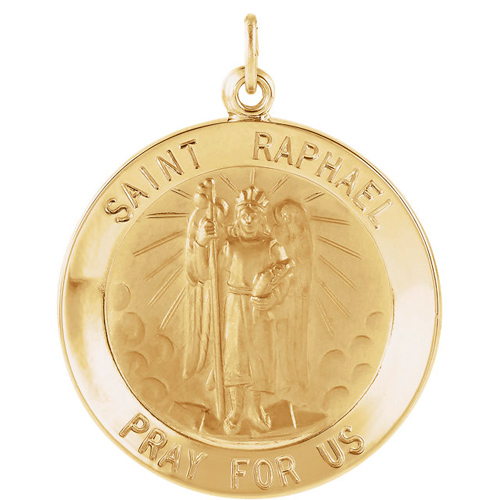 14kt Yellow Gold 22mm Round St. Raphael Medal