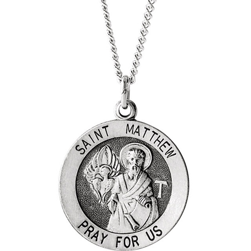 Sterling Silver 22mm St. Matthew Medal and 24in Chain