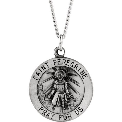 Sterling Silver 18mm St. Peregrine Medal & 18in Chain