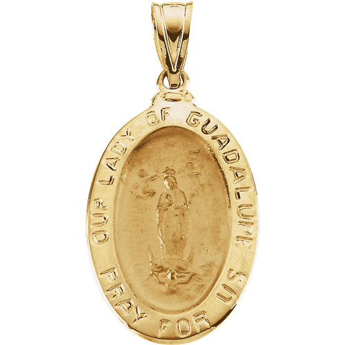 14kt Yellow Gold 7/8in Oval Lady of Guadalupe Medal