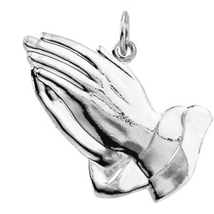 14k White Gold 3/4in Praying Hands Pendant