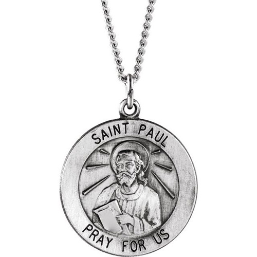 Sterling Silver 3/4in St. Paul Medal & 18in Chain