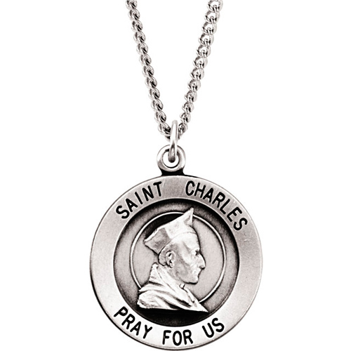 Sterling Silver 18.25mm St. Charles Medal & 18in Chain