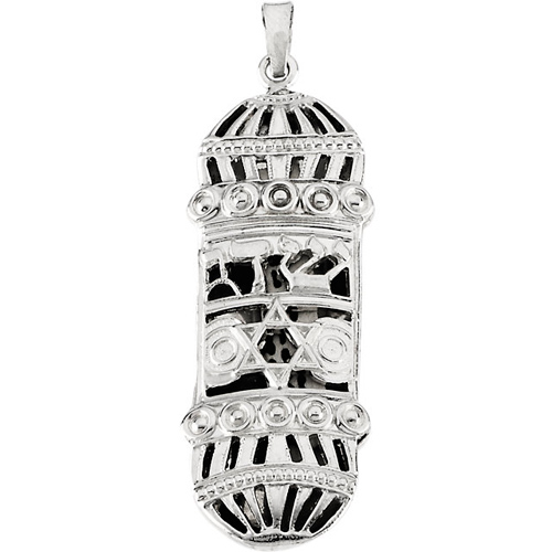 Sterling Silver 1 1/2in Mezuzah Pendant with 18in Chain