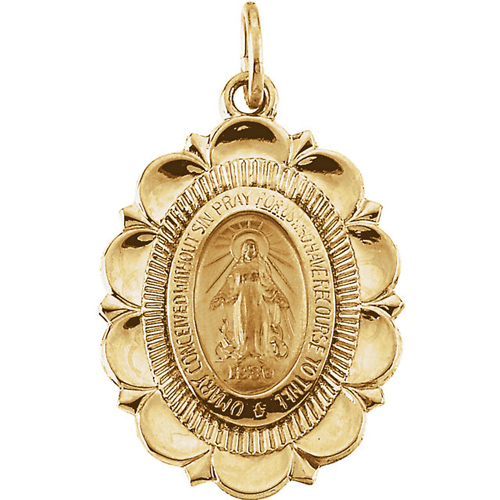 14kt Yellow Gold 7/8in Elaborate Miraculous Medal