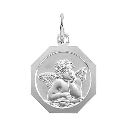 14kt White Gold 8mm Octagonal Angel Charm