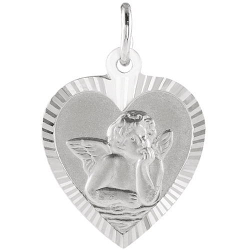 14kt White Gold 1/2in Raphael Angel Heart Pendant
