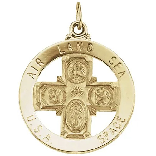 14kt Yellow Gold 1in Air Land Sea Space Four Way Medal