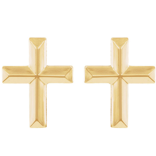 14k Yellow Gold Small Beveled Cross Earrings