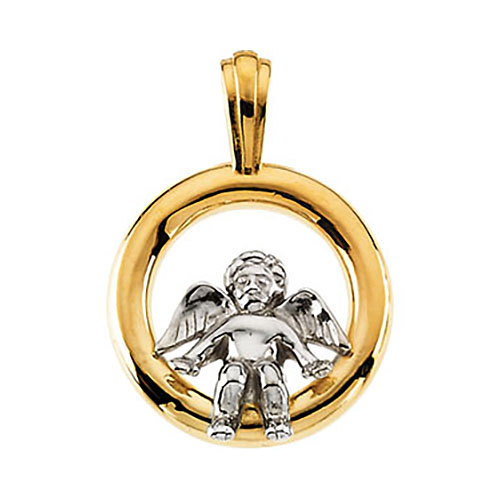 14k Two-tone Gold Angel In Frame Pendant 15mm