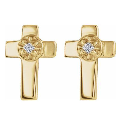 14k Yellow Gold .005 ct tw Diamond Cross Earrings 7x5mm
